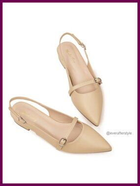 Rhinestone Pointed Toe Slingback Flats with Ankle Strap Dressy Shoes